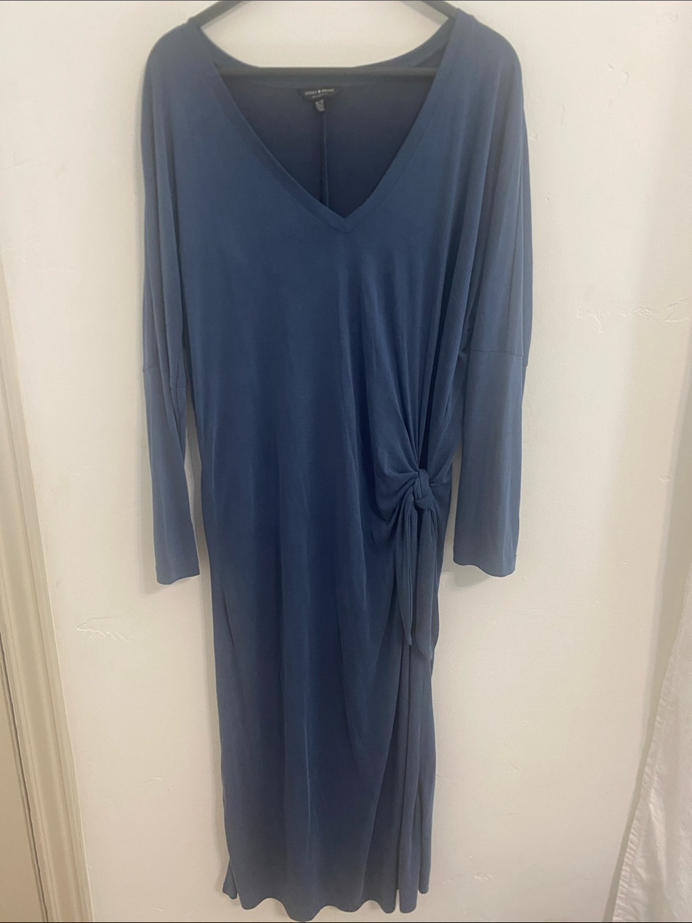 Lucky Brand Dusky Blue V-Neck Maxi Dress with Side Knot Detail